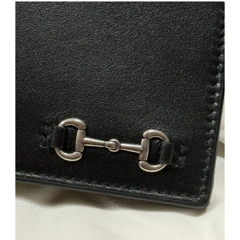 Gucci Horsebit Leather Bifold Wallet Black NIB Box Dust Bag Mens